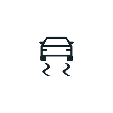 Stability control dashboard warning symbol indicating vehicle skidding on slippery road surface, automotive safety