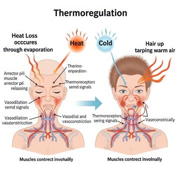 Thermoregulation process in human body: heat and cold response