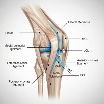 Detailed anatomy of the knee joint with key ligaments and menisci