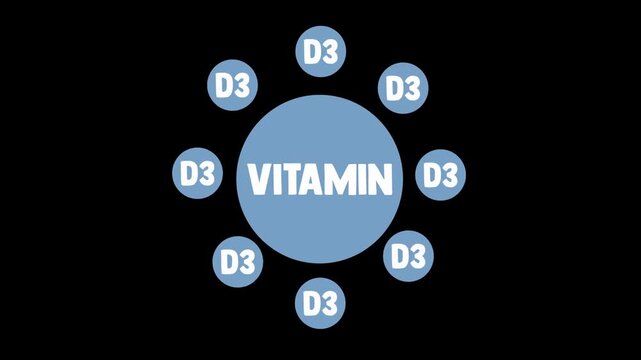 Looping circular animation of Vitamin D3 molecule with glowing structure and clean background. Ideal for health, nutrition, dietary supplement, and medical presentation