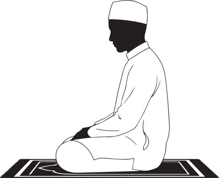 Muslim Man Sitting on Prayer Mat &ndash; Islamic Salah Silhouette Illustration