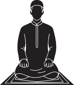 Muslim Man Sitting in Tashahhud &ndash; Islamic Prayer Silhouette Illustration