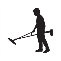 Gardening owing Lawn Tool String Trimmer Silhouette Vector Illustration. Silhouette of Gardener Mowing Lawn with String Trimmer vector illustration
