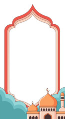 Obraz premium A beautifully designed Islamic frame featuring a mosque illustration, perfect for Ramadan greetings and other religious celebrations. Islamic Background