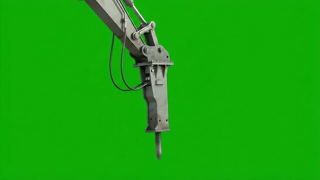 Hydraulic Breaker Attachment on Green Screen for Easy Keying