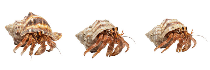 Hermit crab isolated on white background, Paguroidea, marine hermit crab, underwater invertebrate, soft-bodied marine animal, ocean wildlife photo, hermit crab closeup, crab macro photography, ocean e