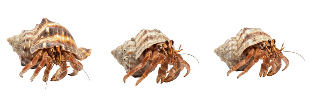 Hermit crab isolated on white background, Paguroidea, marine hermit crab, underwater invertebrate, soft-bodied marine animal, ocean wildlife photo, hermit crab closeup, crab macro photography, ocean e