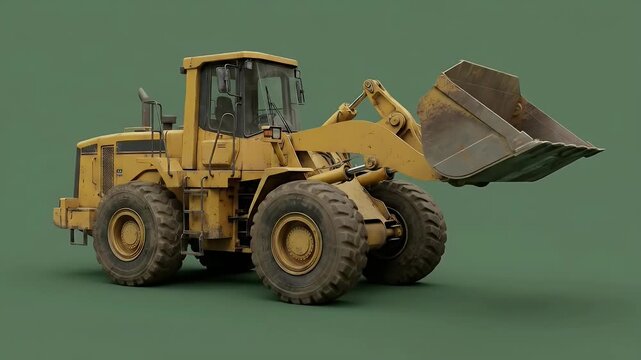 Heavy yellow wheel loader front end loader construction vehicle for earthmoving and material handling.