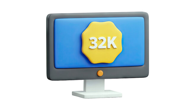 32K Resolution Icon on a 3D Monitor