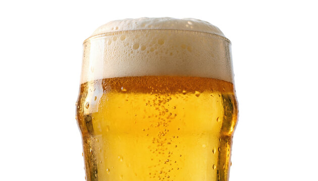 Refreshing golden beer with thick foam in a glass, alcoholic beverage for celebrations and social gatherings