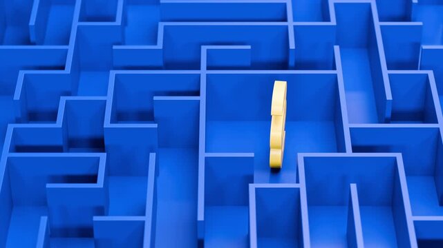 Maze of rules and regulation concept. A yellow paragraph sign embedded in a blue maze. Camera rotating around the paragraph sign. Seamlessly loopable video