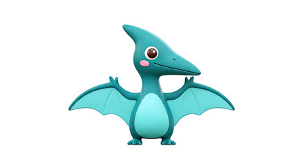 Obraz premium Cute Teal Pterodactyl Cartoon Character with Wings Spread