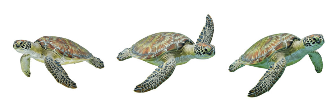 Green sea turtle isolated on white background, Chelonia mydas, marine green turtle, underwater turtle photography, soft-bodied marine animal, ocean wildlife photo, turtle closeup, ocean ecosystem, mar
