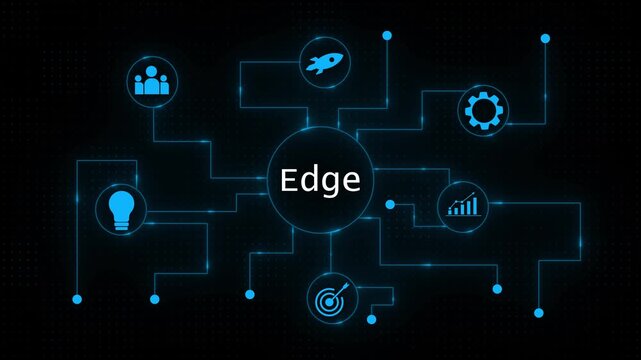 Edge Computing Network Diagram with Interconnected and Symbols on Dark Background interconnected technology