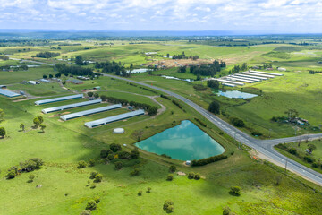 Drone aerial photograph of large farmland pastures and buildings in the greater Sydney town of Luddenham in New South Wales, Australia. © Wittke Photography