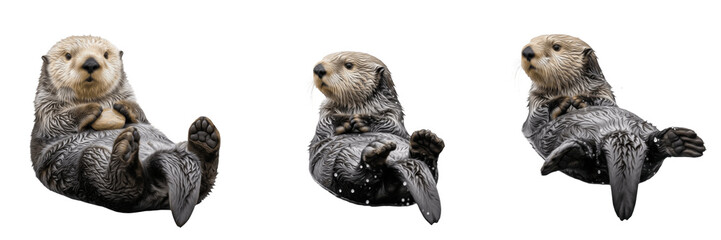 Sea otter isolated on white background, Enhydra lutris, marine sea otter, underwater ocean mammal, soft-bodied marine animal, ocean wildlife photo, otter closeup, ocean ecosystem, marine mammal, aquat © dakarid