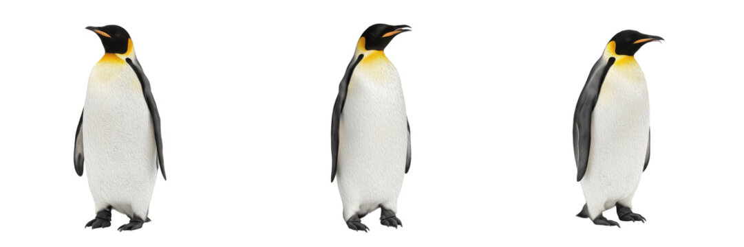 Emperor penguin isolated on white background, Aptenodytes forsteri, Antarctic emperor penguin, marine penguin, underwater flightless bird, ocean wildlife photo, penguin closeup, ocean ecosystem, seabi