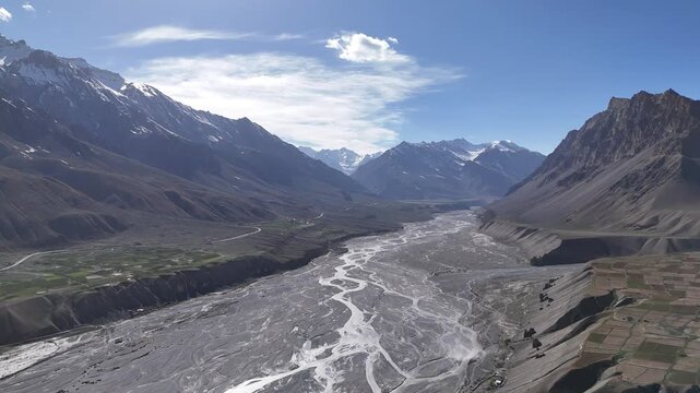 Aerial View of Kibber Village Surrounded by Barren Mountains