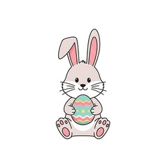 Obraz premium Cute easter bunny holding decorated egg