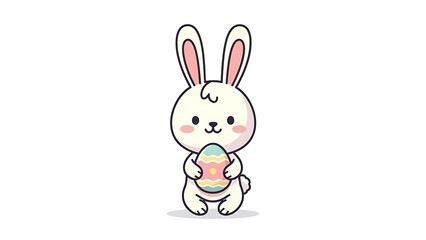 Obraz premium Cute easter bunny holding colorful egg