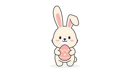 Obraz premium Cute cartoon bunny holding a pink egg