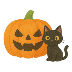 Cute Black Cat and Jack-o&rsquo;-Lantern Watercolor Illustration &ndash; Halloween Clipart