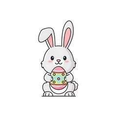 Obraz premium Cute easter bunny holding decorated egg