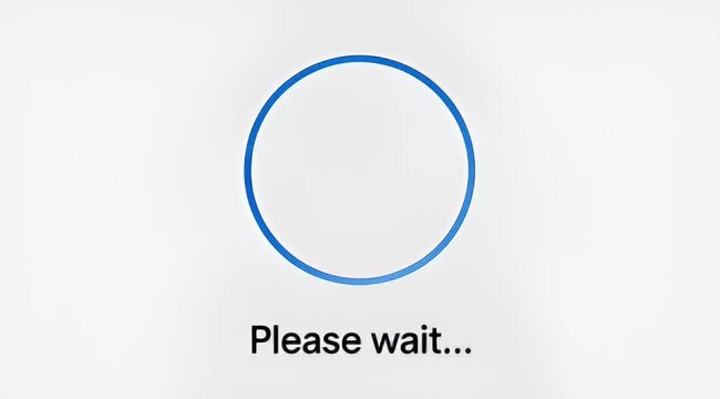 Minimalist image showing a blue loading circle and the phrase Please wait