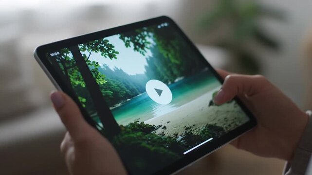 Person Holding Tablet with Various Screens.