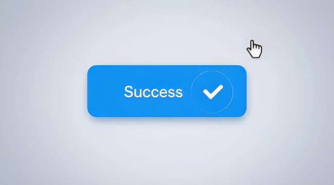 Digital illustration of a blue button with success text and check mark
