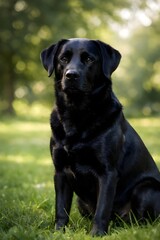 Black Labrador Outdoor Portrait with Natural Background Blur