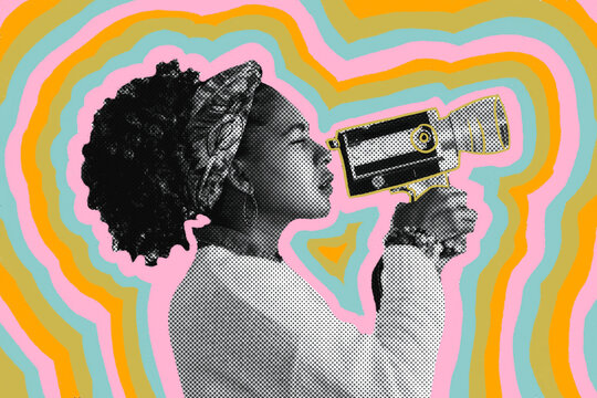 Woman with camera collage