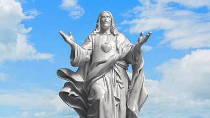 Naklejka premium Sacred Heart Jesus Statue Against Blue Sky 3d render.