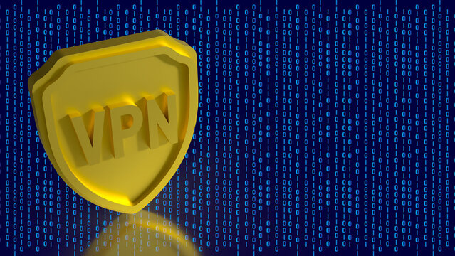 Golden VPN Shield Cyber Security Protection Concept 3d render.