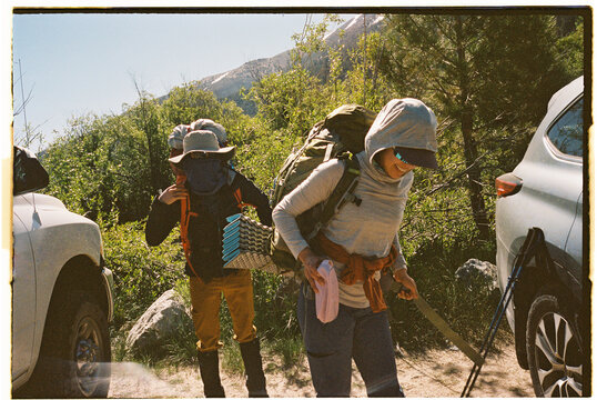 Women preparing to hike 