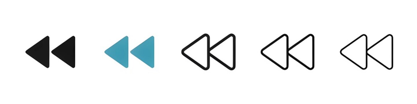 Rewind Vector Icon Set. Music or Video Rewing Button for UI Designs. Thin line customizable illustration. Contour symbol. Vector isolated outline drawing. Editable stroke
