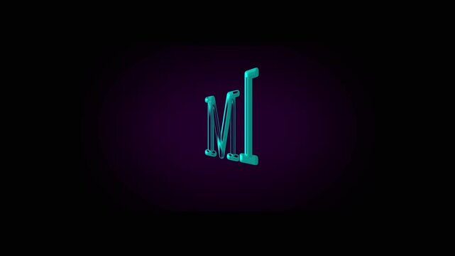 Cyan 3D Letter M and I with Subtle Glow Against Dark animated Background letter i turquoise