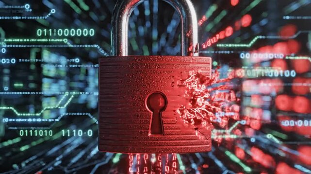 Cinematic digital security concept illustrating a cybersecurity breach and data theft in slow motion with glowing hacking code and futuristic tech interface visual effects in 4K resolution.