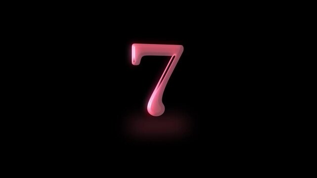 Radiant Pink Number 7 with Neon Light Effect on animated Black Background seven numeral