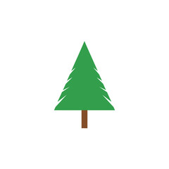 Fototapeta premium A simple, green, cartoon fir tree. It has a brown trunk and is against a white background