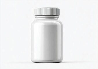 A plain white plastic supplement bottle with a ribbed cap, isolated on white background