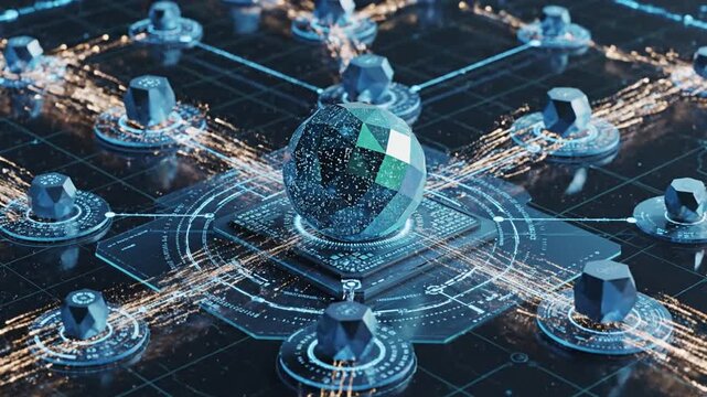 Cinematic digital visualization of an artificial intelligence agent orchestration platform featuring interconnected neural network nodes and data flow for advanced automated workflow processing