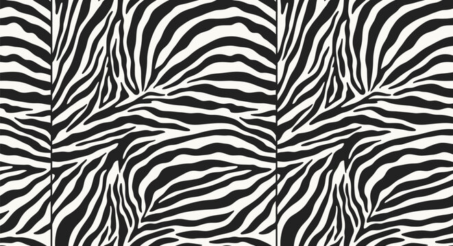 Bold Black and White Zebra Print Seamless Pattern. Stylish Wild Animal Skin Texture for Fashion, Textile, and Graphic Design Backgrounds.