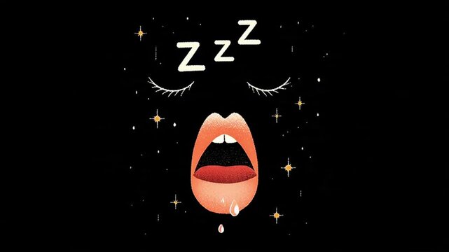 Dreamy Night Face with Zzzs and Open Mouth Drip, Sleepy Illustration