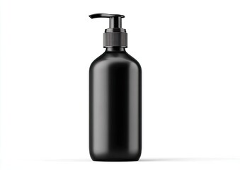 Fototapeta premium A sleek, black, minimalist pump bottle, against a stark white backdrop, centrally framed