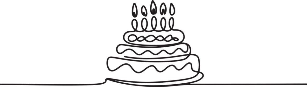 Birthday cake icon continuous.one line vector illustration with white background