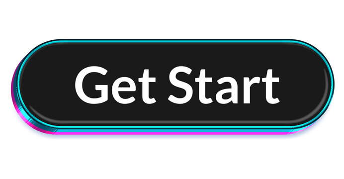 Get Start Button &ndash; Black 3D Neon Frame UI Call to Action Button with Cyan and Pink Glow Isolated on Transparent Background png