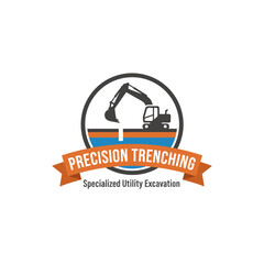 A construction logo featuring a digger inside a circle, with text on a banner below