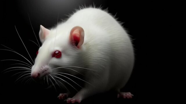 Albino Rat on Black Background Studio Shot