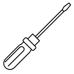 Fototapeta premium Screwdriver Line Art Outline – Pure Vector Hand Tool Icon on White Background, No Shadow
